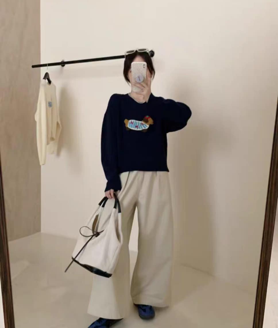 韓國臘腸狗卡通立體刺繡毛衣