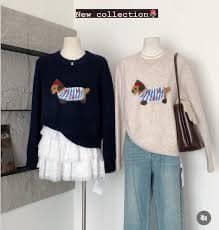 韓國臘腸狗卡通立體刺繡毛衣