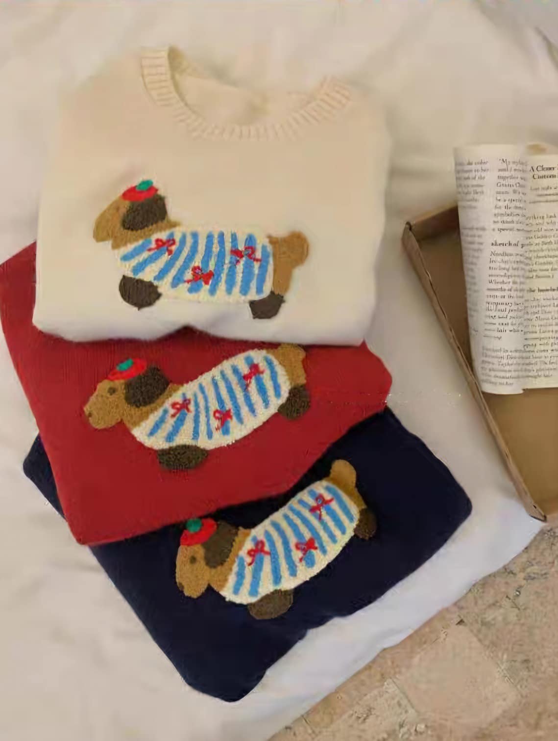 韓國臘腸狗卡通立體刺繡毛衣