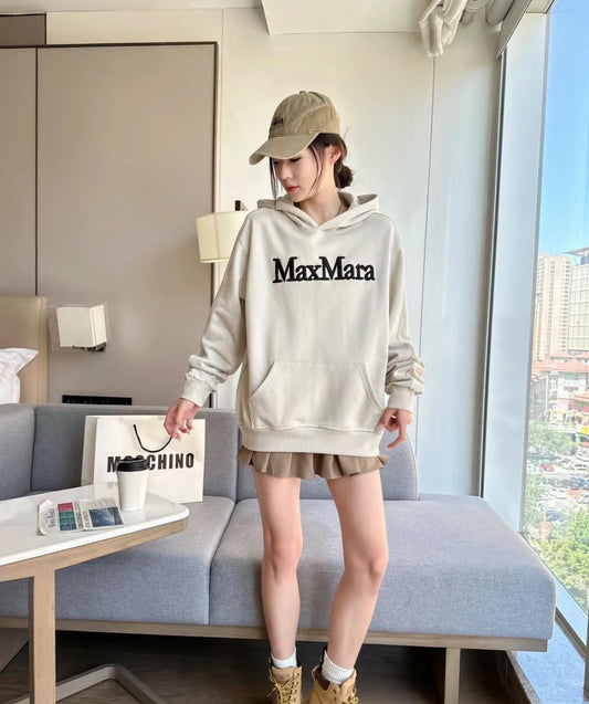 Max純色字母刺繡連帽衛衣