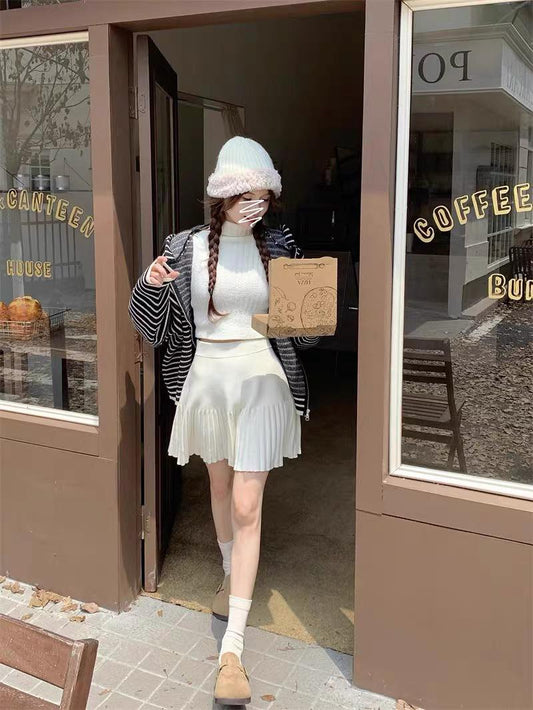 高腰針織百褶裙