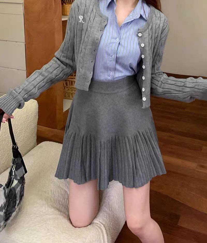 高腰針織百褶裙