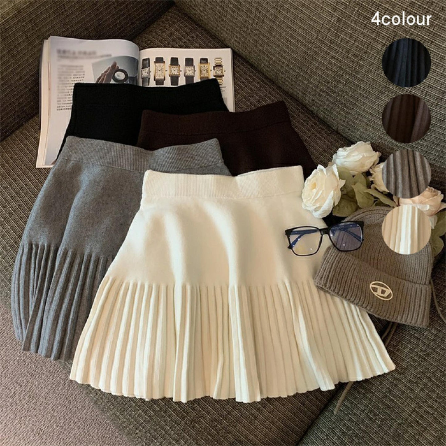 高腰針織百褶裙