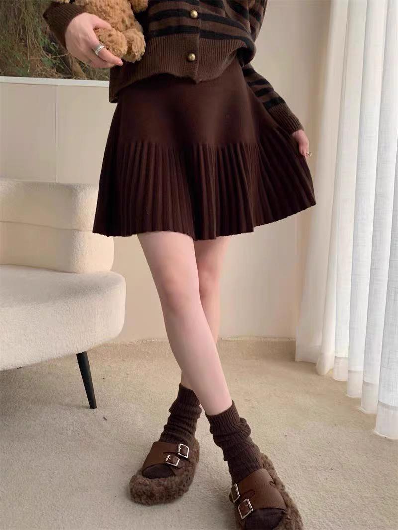 高腰針織百褶裙