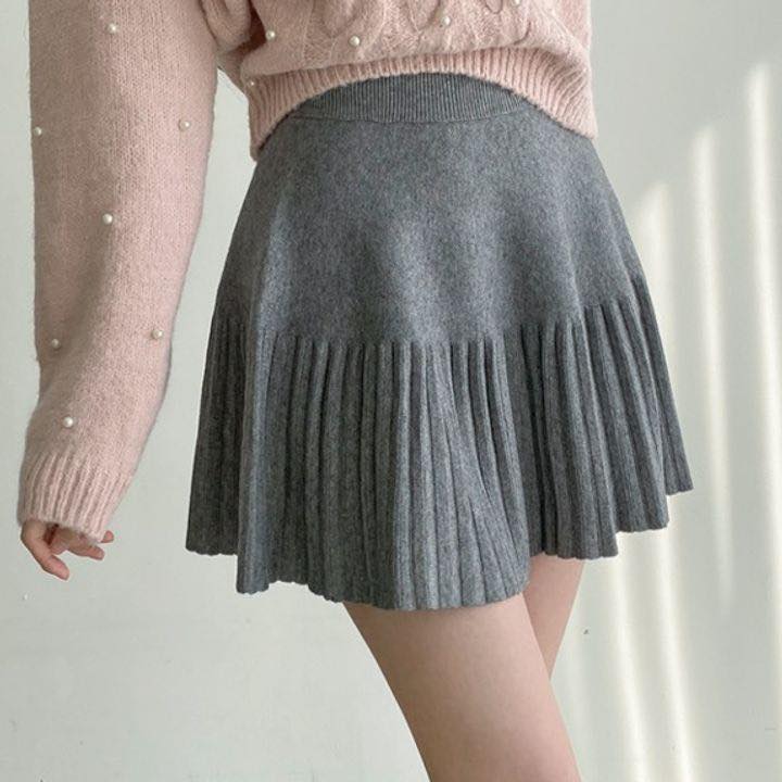 高腰針織百褶裙
