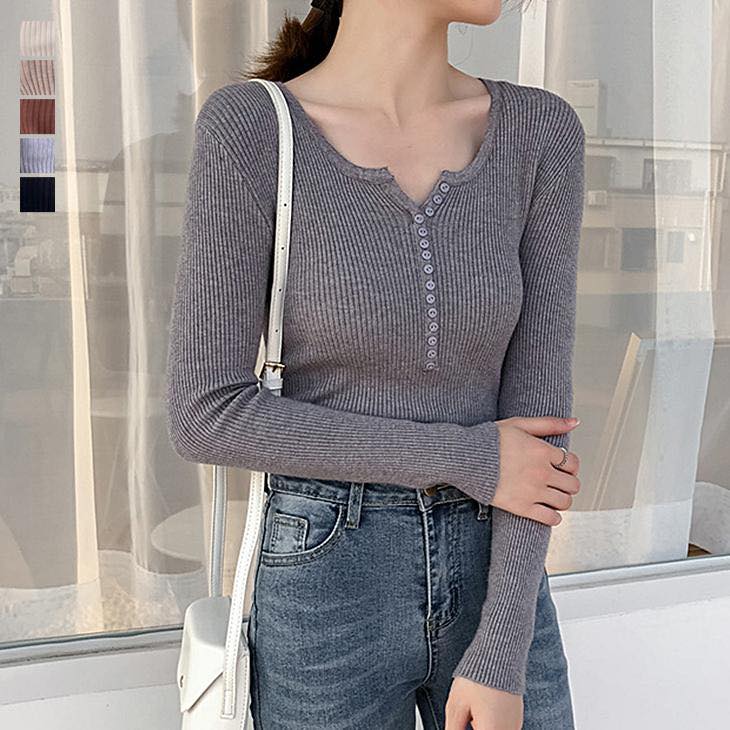 心機修身內搭排釦針織上衣