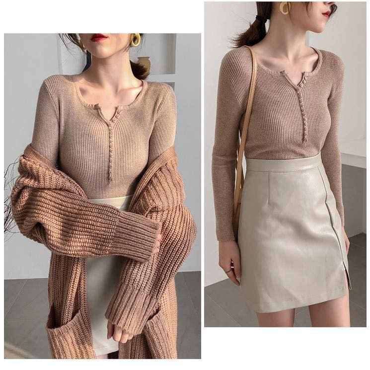 心機修身內搭排釦針織上衣