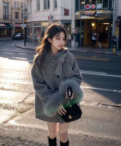 蝴蝶結雙面毛呢大衣