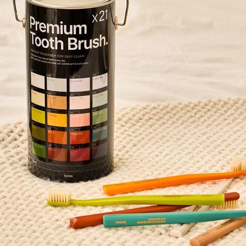 韓國HETRAS 彩虹雙層刷毛油漆桶牙刷21支