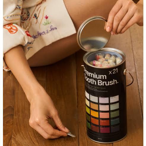 韓國HETRAS 彩虹雙層刷毛油漆桶牙刷21支