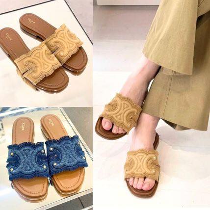 韓國賽琳同款春夏凱旋門牛仔復古拖鞋