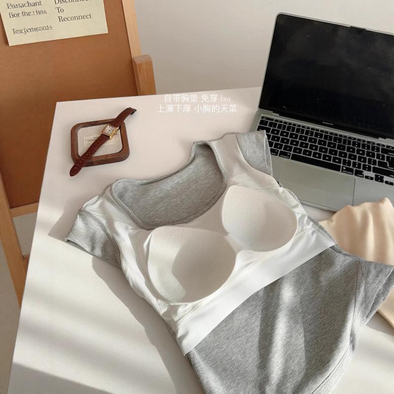 冰絲空調自帶胸墊飛袖T恤