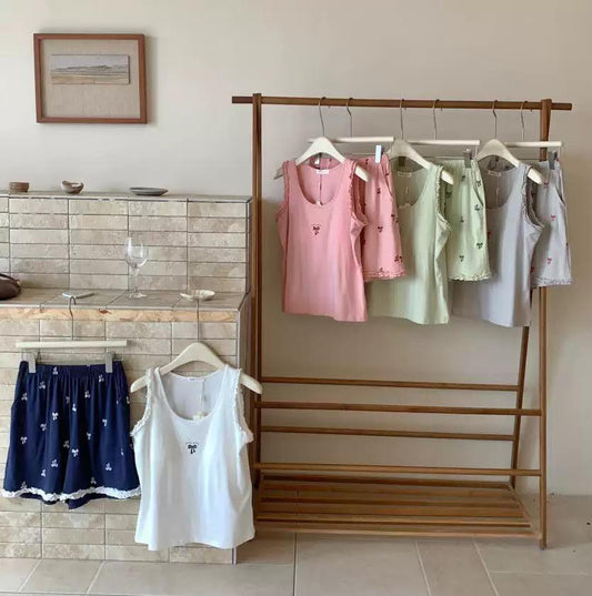 韓國爆款冰感純棉蝴蝶結睡衣