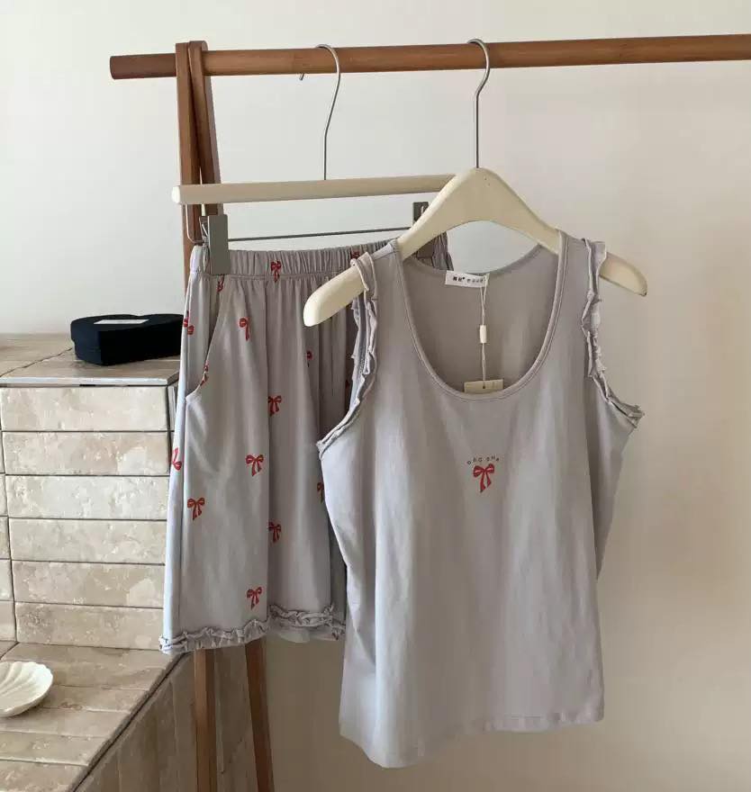 韓國爆款冰感純棉蝴蝶結睡衣