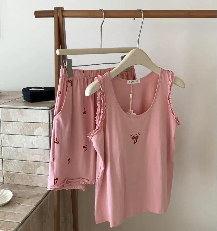 韓國爆款冰感純棉蝴蝶結睡衣