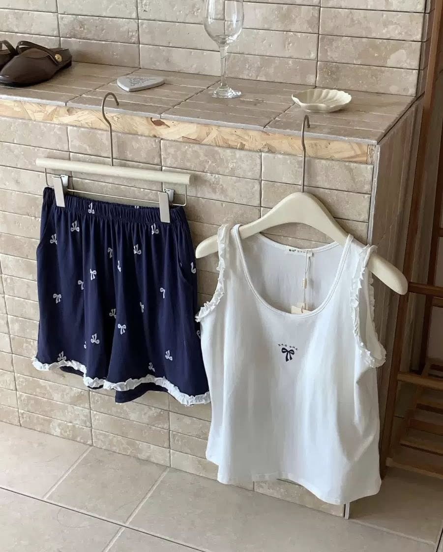 韓國爆款冰感純棉蝴蝶結睡衣