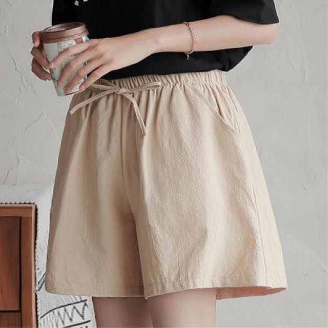 韓系涼感高腰棉麻短褲
