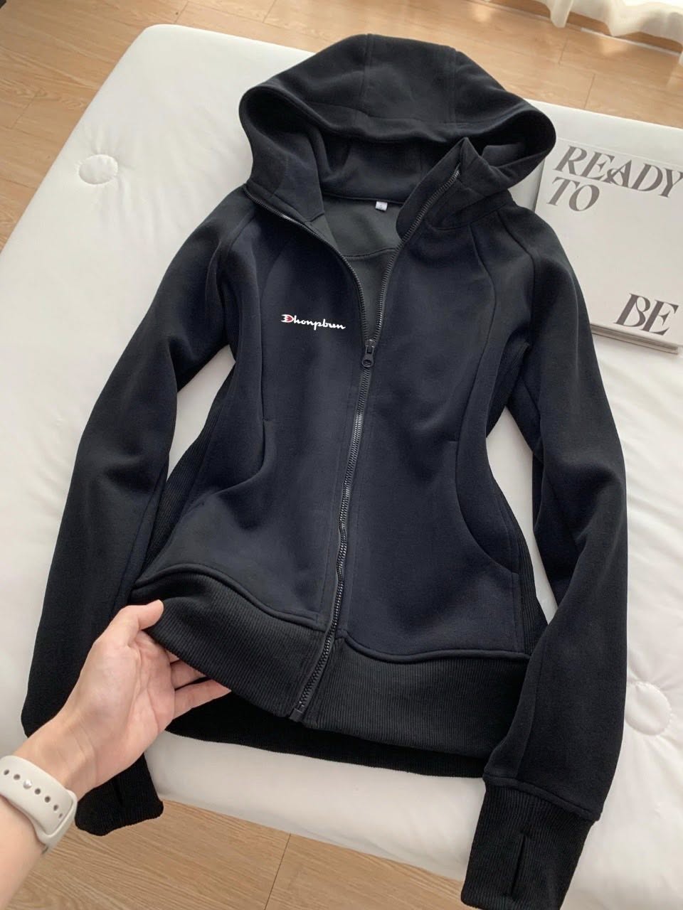 冠軍加絨修身連帽衛衣外套