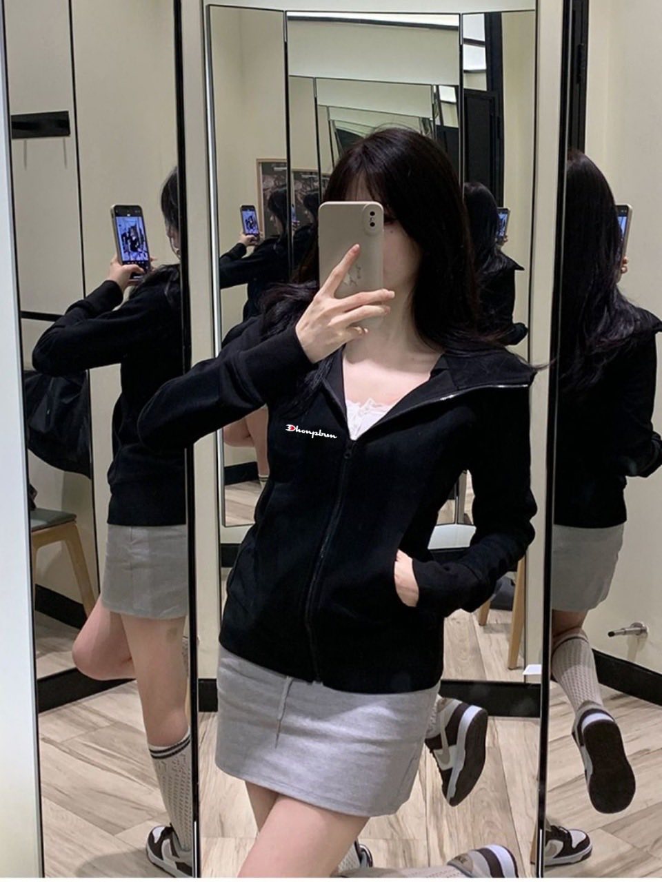 冠軍加絨修身連帽衛衣外套