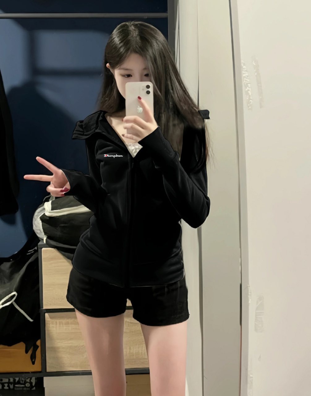 冠軍加絨修身連帽衛衣外套