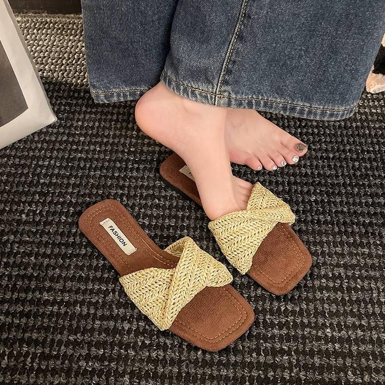 東大門扭結編織平底涼拖鞋