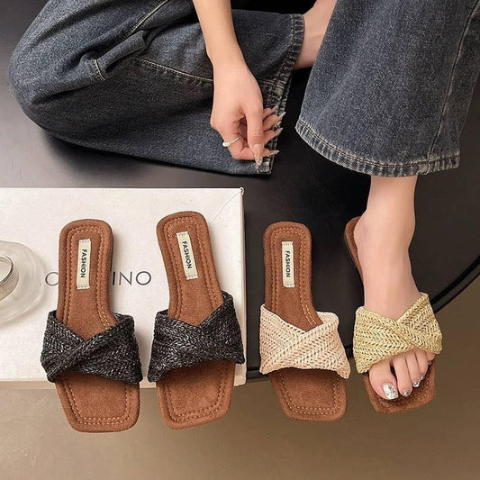 東大門扭結編織平底涼拖鞋