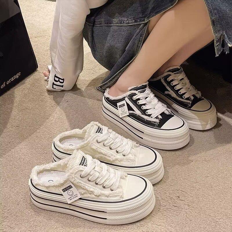 帆布半拖厚底鞋