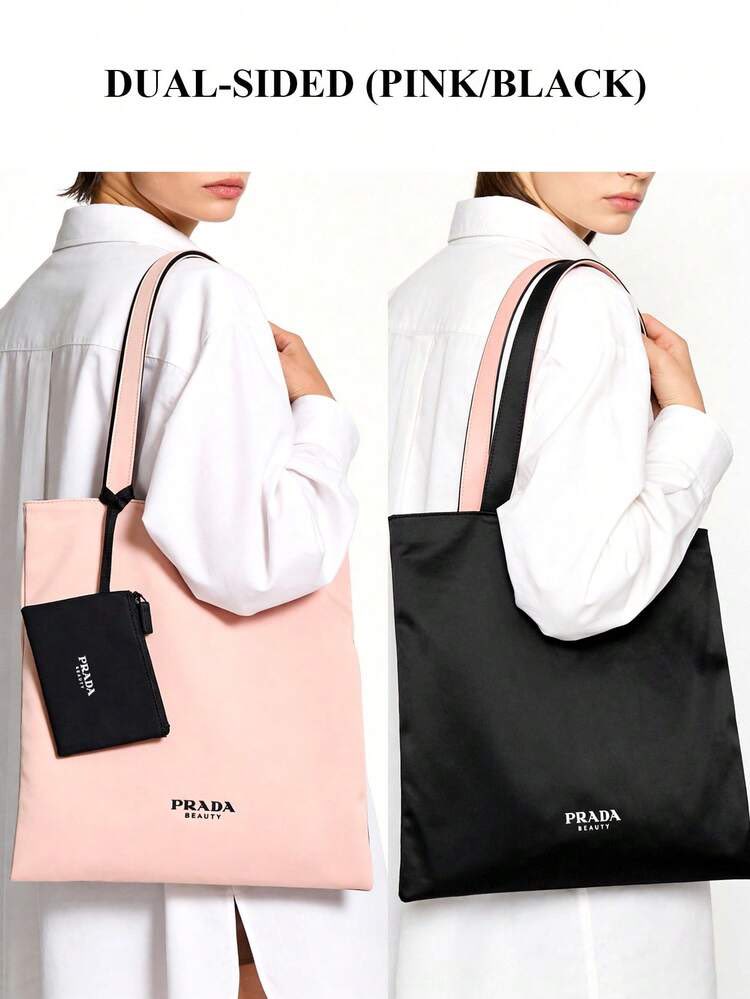 P RADA Beauty 粉黑雙面托特袋