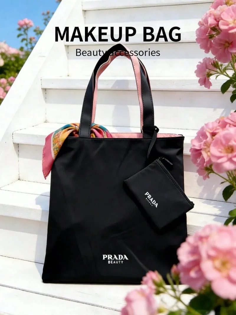 P RADA Beauty 粉黑雙面托特袋