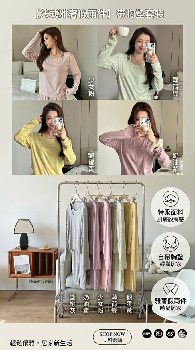 法式兩件居家服套裝