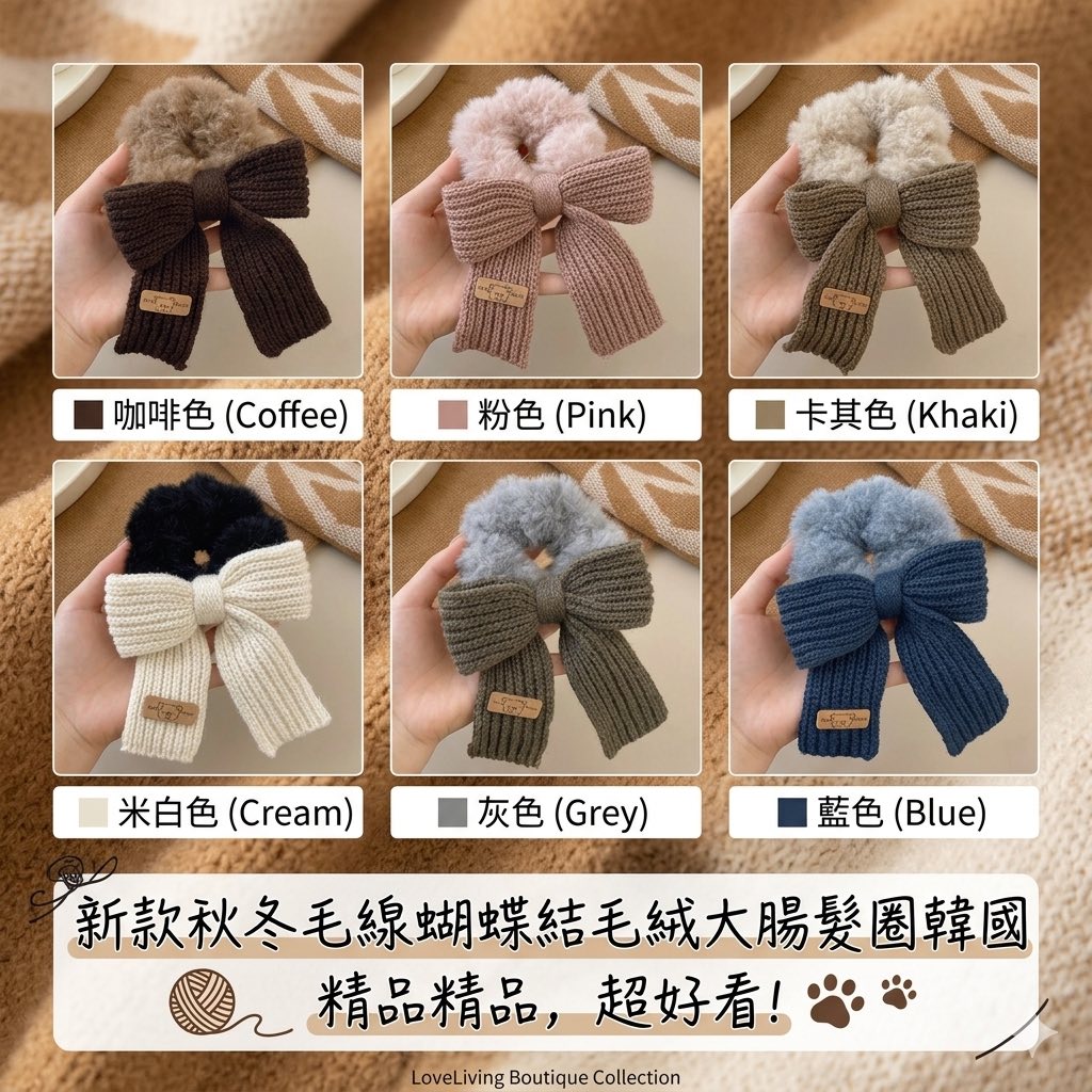 毛絨絨大蝴蝶結髮圈