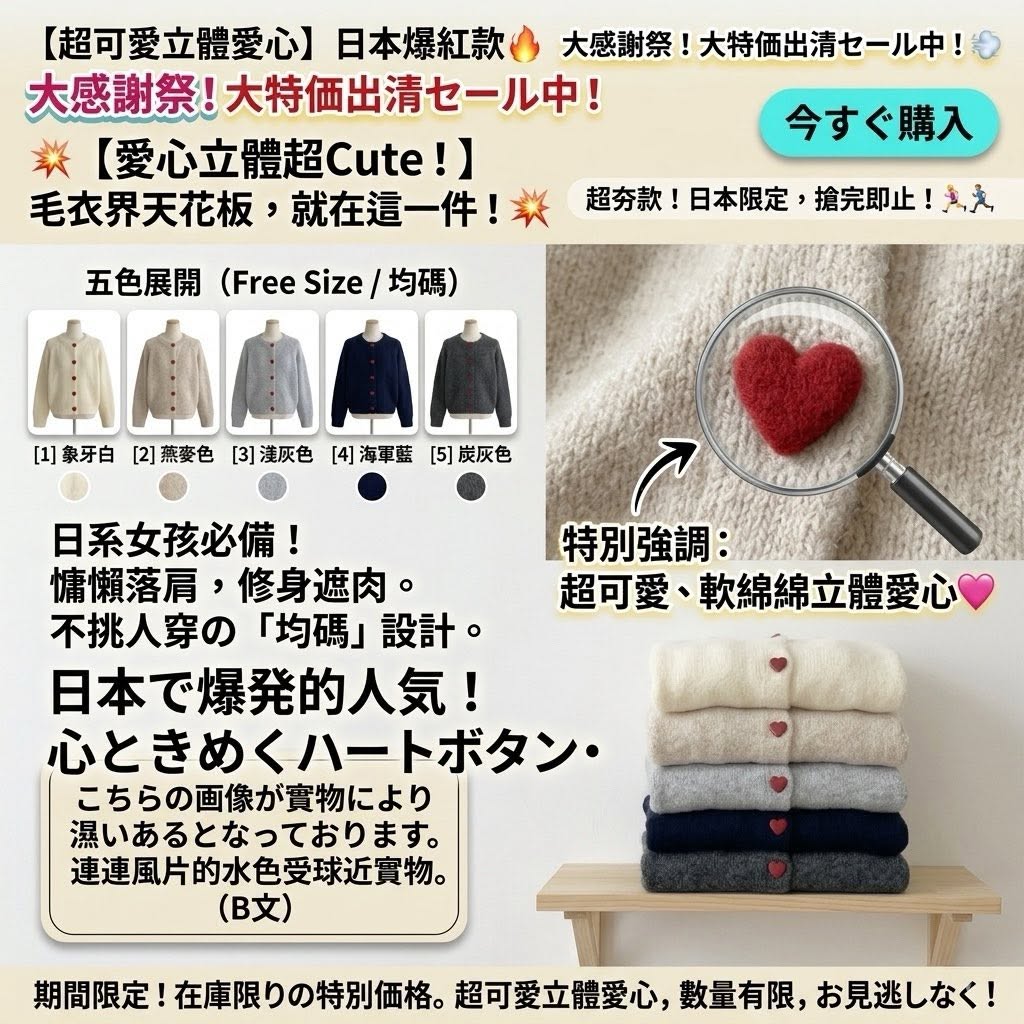 日系立體愛心毛衣