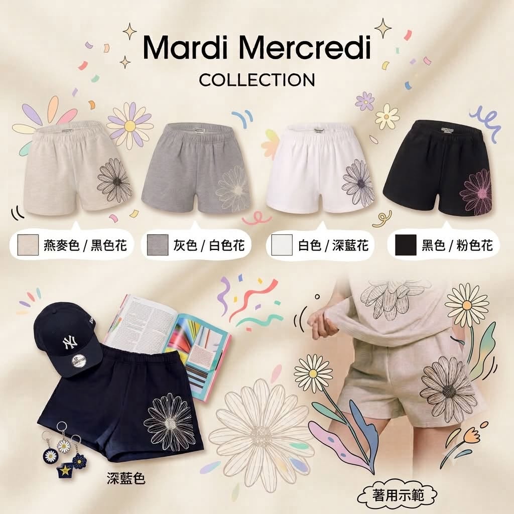 Mardi Mercredi 小雛菊棉短褲